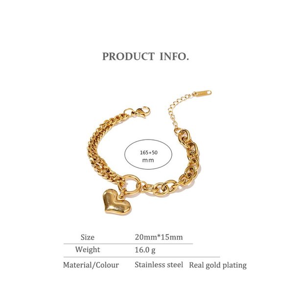 ^NEW 18K Gold Plated Chunky Link Chain Heart Circle Bracelet - Picture 3 of 7